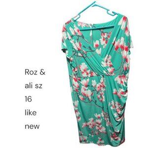 sz 16 roz & ali floral faux wrap dress